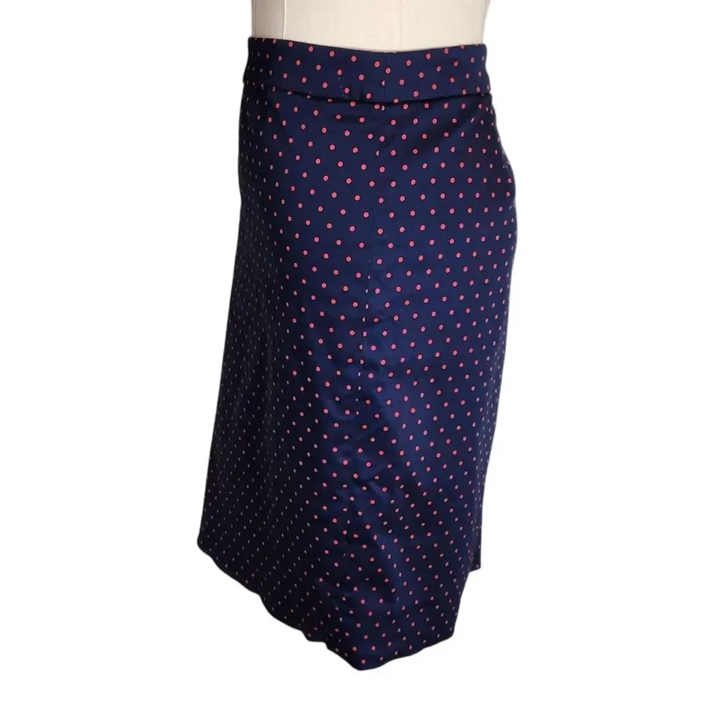 J.Crew Polka Dot Pencil Skirt Navy Red Cotton Blend Preppy Twee Womens Size 4